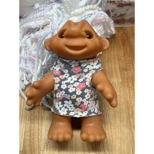 Thomas Dam 1977 Troll Doll Yarn Hair Floral Dress Made In Denmark